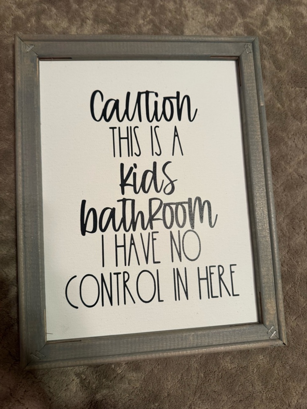 Kids Bathroom Wood Frame Sign - Gray & White